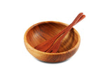 Photo of Red Hardwood Salad Servers in a wooden bowl
