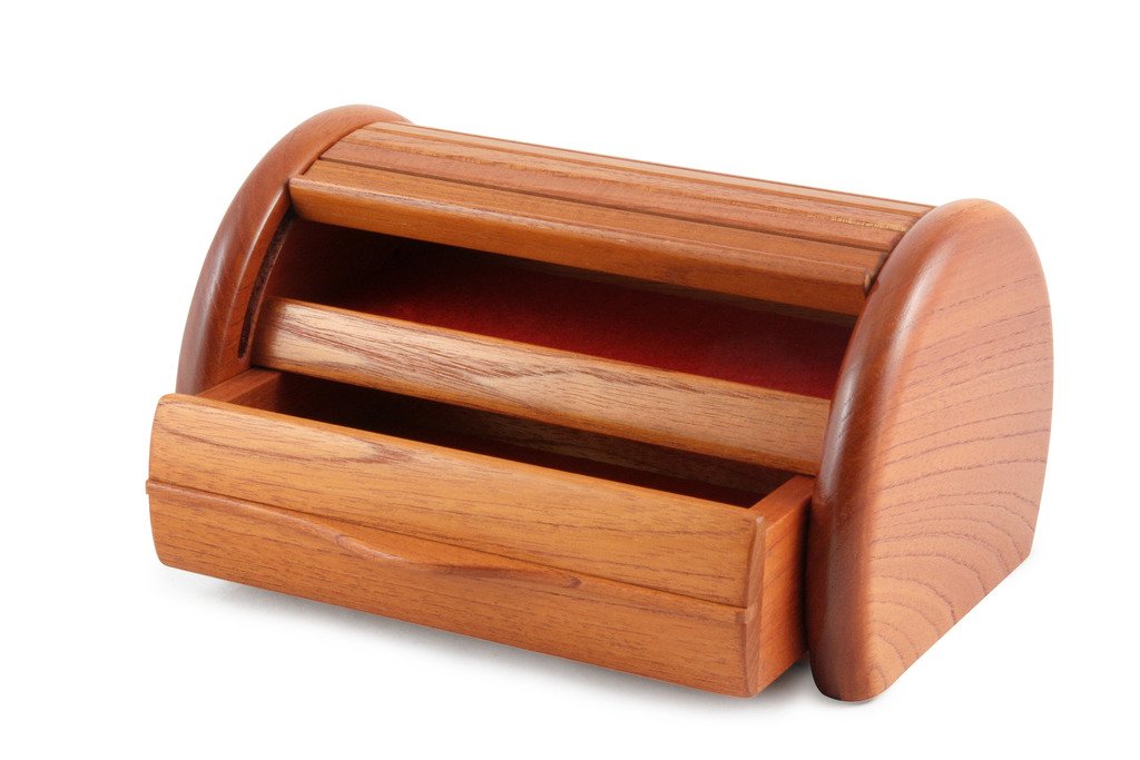 Partially open Roll Top Australian Red Cedar Jewellery Box
