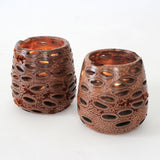 Boxed Pair of Banksia Nut Tea Light Candle Holders