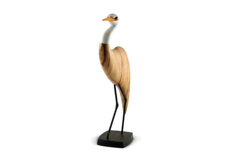 Front view of a Head Up Egret carving