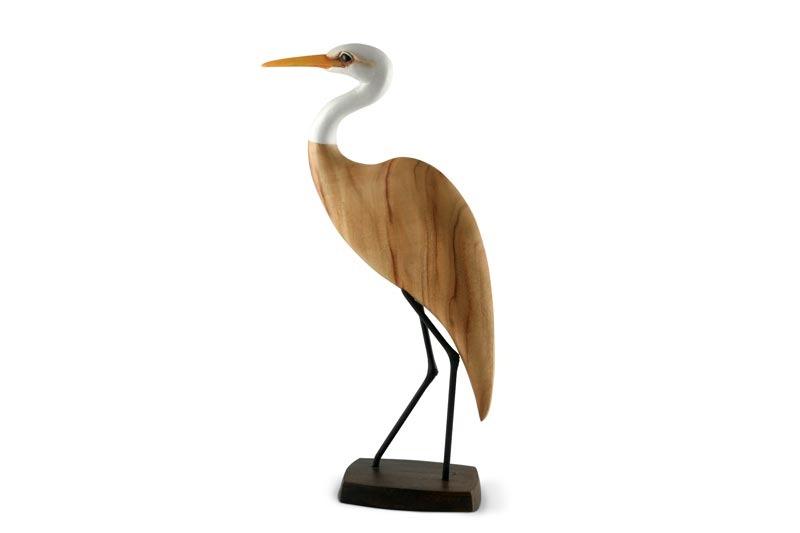 Side view of a Head Up Egret carving