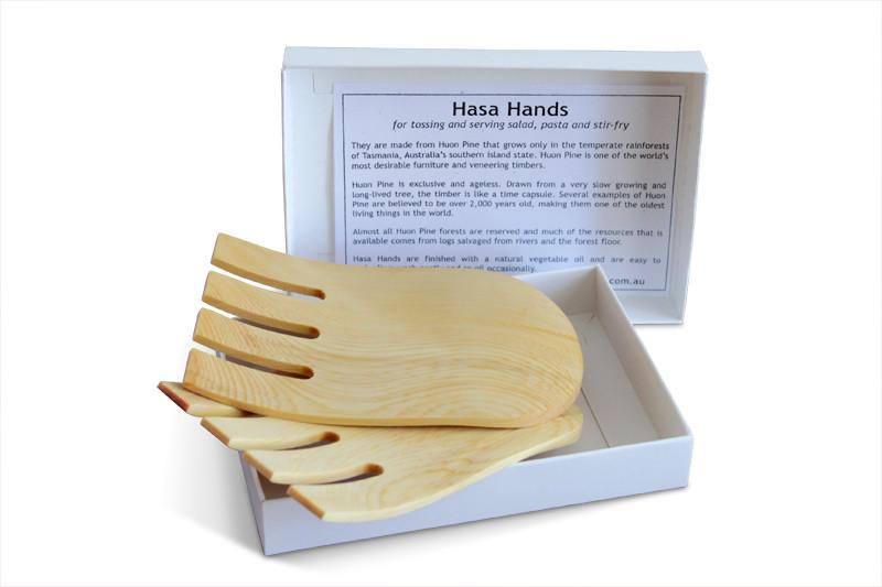 Picture of Huon Pine Salad Hands with box and instructions