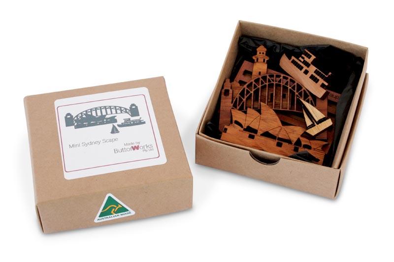 Picture of a Mini Sydneyscape puzzle disassembled in a box