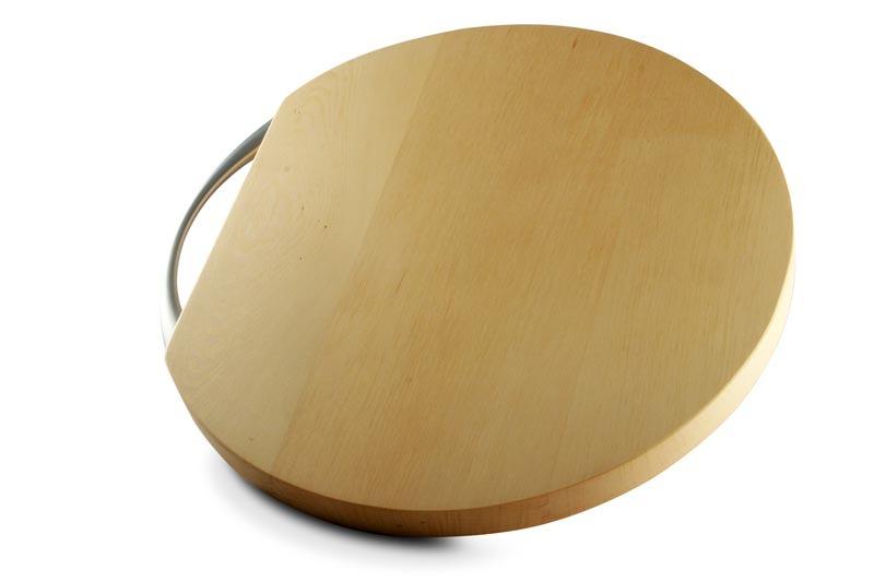 Image f a Round Huon Pine Cheese Board on a white surface
