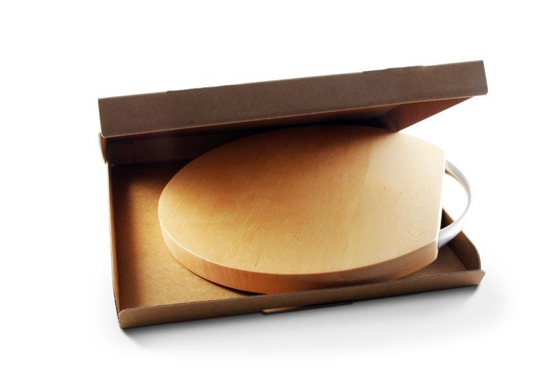 Image of a Round Huon Pine Cheese Board inside a box