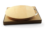 Picture of a Round Huon Pine Cheese Board on top of a box