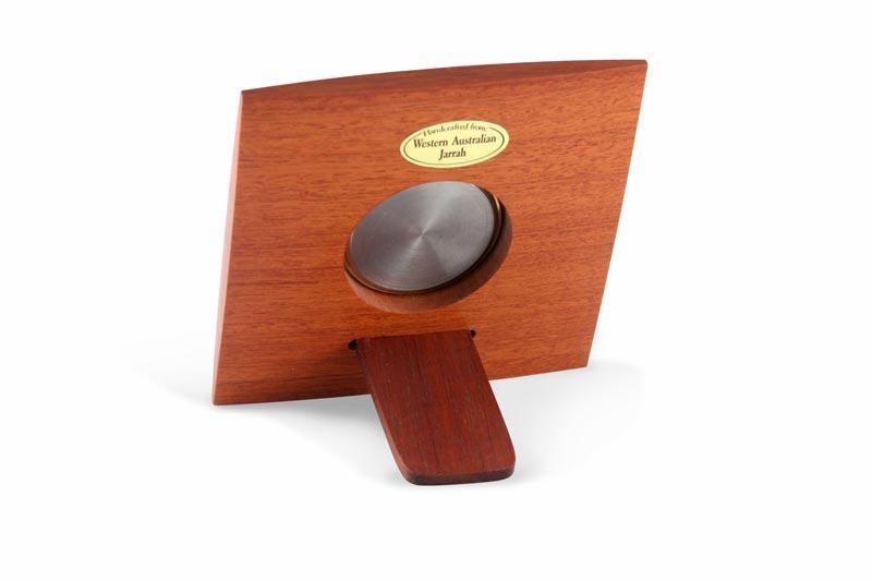 Back view picture of a Square Jarrah Desk Clock with stand