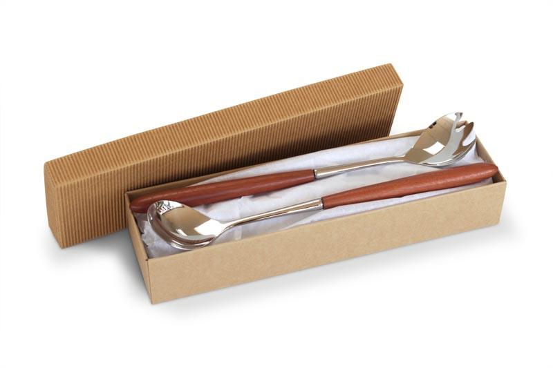 Image of boxed Redgum & Stainless Steel Salad Servers