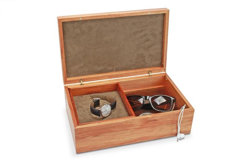 Open Tamar Large Blackwood Jewellery Box with jewellery