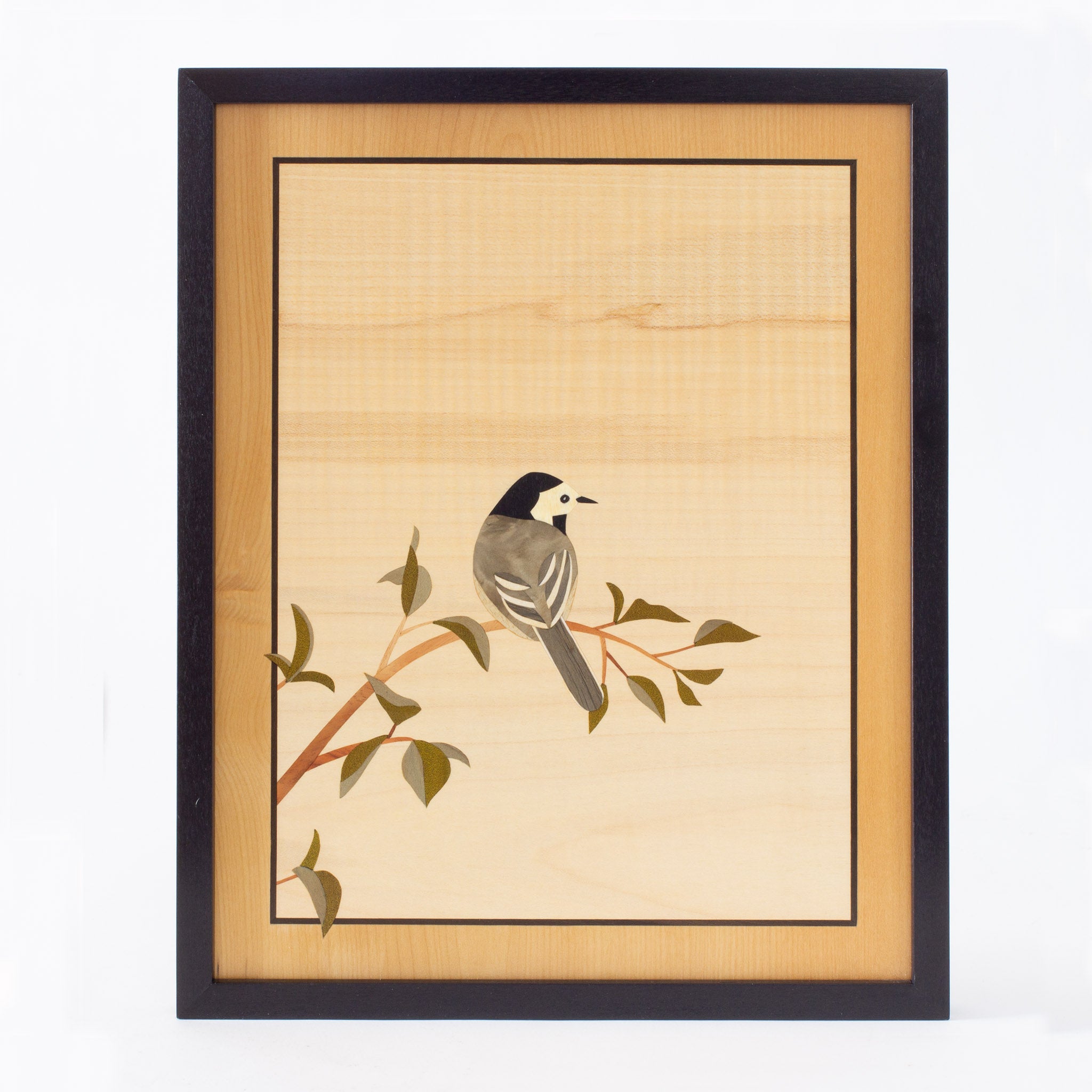 White Wagtail Marquetry Artwork